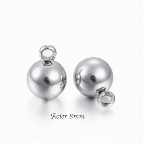 perle breloque charmes acier inoxydable 316L 8mm