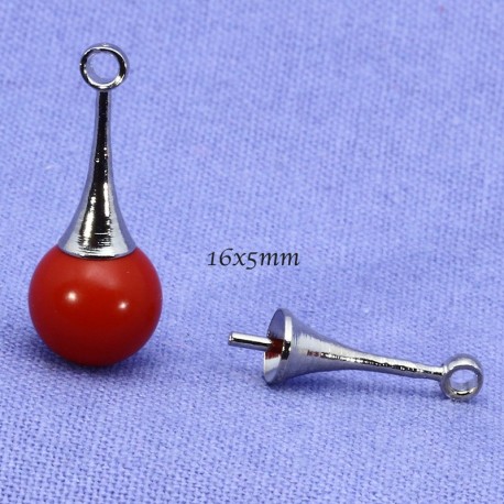 Embout perle pendentif x10 laiton argenté 16x5mm