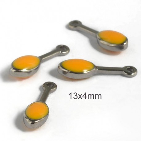 breloques x10 sequin goutte acier émail jaune 13x4mm