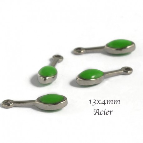 breloque sequin acier x10 émail vert 13x4mm