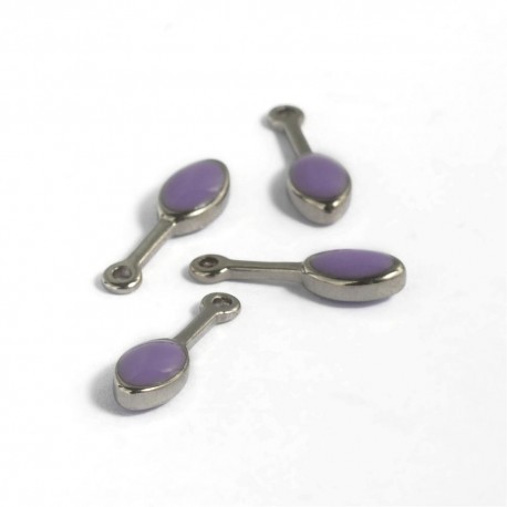 Breloque sequin acier goutte  x10 émail mauve 13x4mm