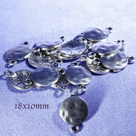 20 mini connecteurs rond reversible martelés argente 10mm