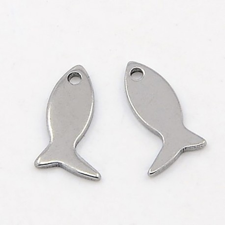 Breloque x20  poisson acier 316L plat 12x6mm