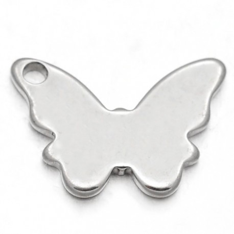 breloque acier papillon x6 lisse plat 11x16mm