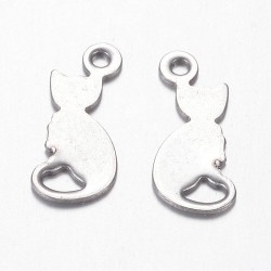 breloque chat acier x20 lisse plat 13x6mm