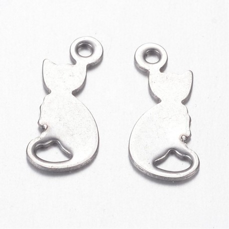 breloque chat acier x20 lisse plat 13x6mm