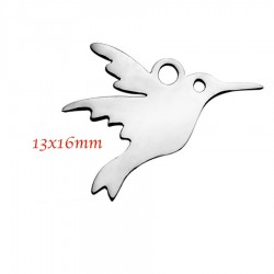 breloque acier x4 oiseau colibri 13x16mm
