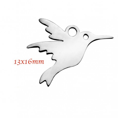 breloque acier x4 oiseau colibri 13x16mm
