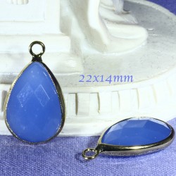 cristal goutte facette bleu lavande serti plaque or 22x14mm