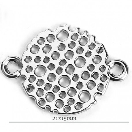 connecteur nid d'abeille rond  x6 argenté 21x15mm