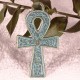 2 breloques croix Egyptienne patine  vert de gris 37x21mm