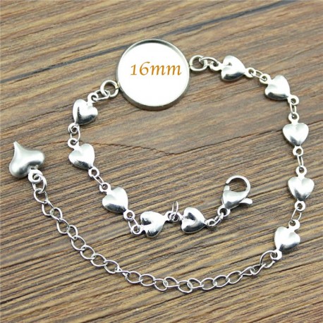 bracelet support cabochon argent platine 16mm