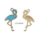 breloque flamand rose x2 émail bleu 27x16mm