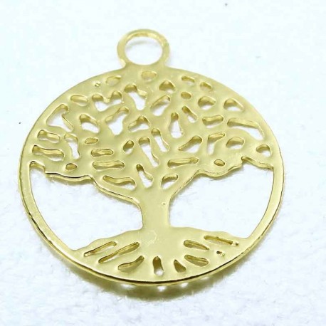 2 breloques arbre de vie laiton doré rond  20mm
