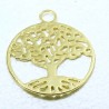 2 breloques arbre de vie laiton doré rond  20mm