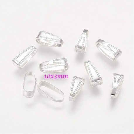 50 bélières clip laiton argent vif 10x3mm