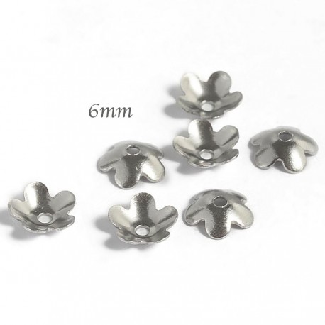 20 calottes fleur acier inoxydable 5pétales 6x2mm