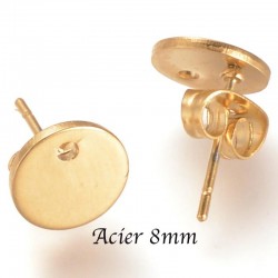 3 paires boucles d'oreille acier or clou rond 8mm