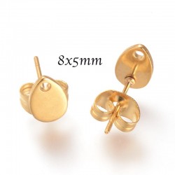 3 Paires boucle d'oreille acier goutte or 8x5mm