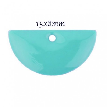 4 sequins demi lune émaillé laiton  bleu vert turquoise  15x8mm