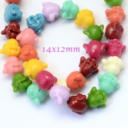 Perles tête de bouddha corail teint multicolore 14x12mm