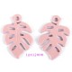 4 Breloques feuilles Monstera rose  émail 19x13mm
