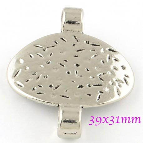 4 perles passante ovale  argente martele 39x31mm