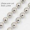 chaine x1 M acier inoxydable 316L boule argent 3,2mm