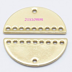 2 connecteurs demi lune laiton plaque or 18kt  21x10mm