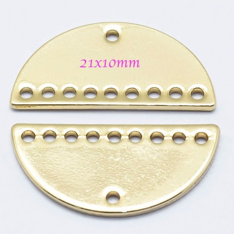 2 connecteurs demi lune laiton plaque or 18kt  21x10mm