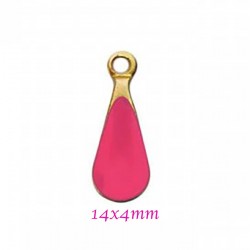 6 sequins goutte laiton email framboise 14x4mm