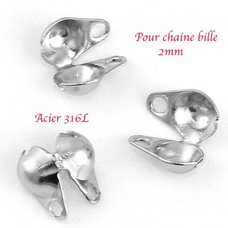 20 Pcs cache noeuds acier 316L chaine bille 2mm