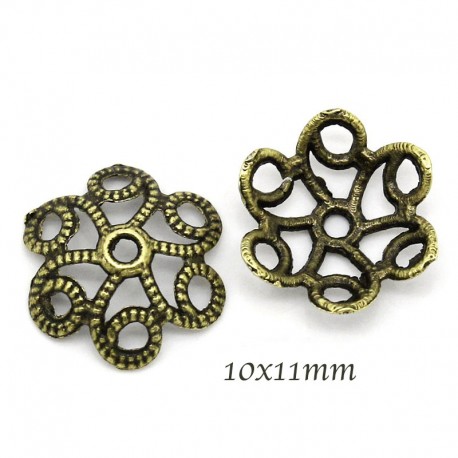 30 calottes fleur filigrane bronze 18mm