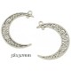 4 Pcs pendentif croissant de  lune argenté ethnique 38x30mm