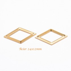 6 pcs connecteur losange acier 316L or 24x12mm