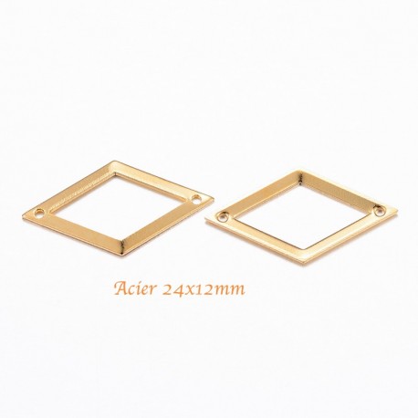 6 pcs connecteur losange acier 316L or 24x12mm