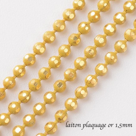 1M chaine bille laiton plaquage or couleur jaune 1,5mm