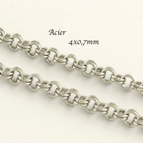 Chaine x1m acier 316L maillon double argent platine  4x0,7mm