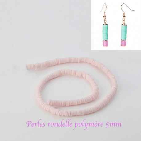 50 perles rondelle pâte polymère rose pâle  5mm