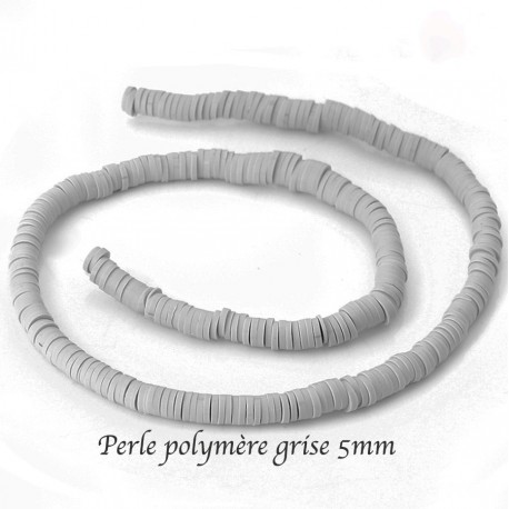 50 Perles palet plat rondelle gris polymère 5mm