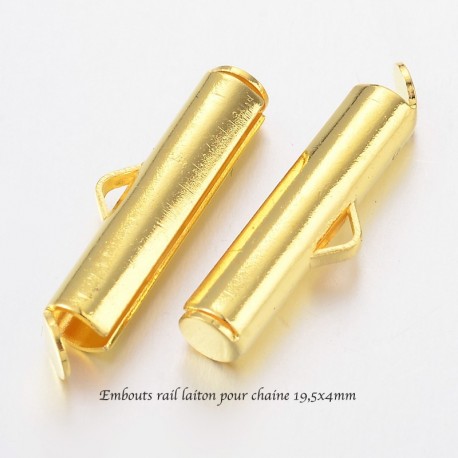 10 embouts fermoirs tube laiton or 19,5x4mm