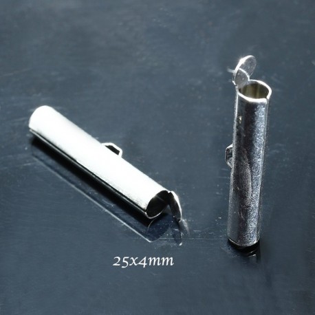 10 embouts fermoirs tube laiton argent  25 x4mm