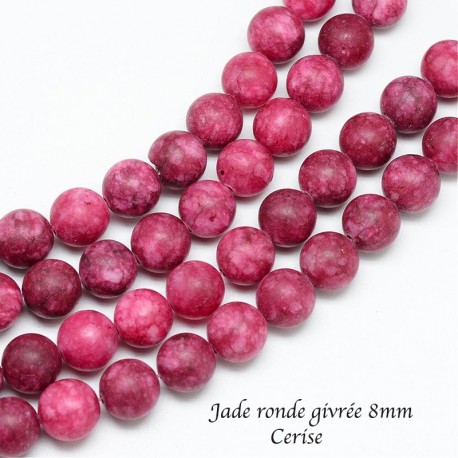 10 perles jade ronde givrée cerise 8mm
