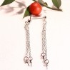 1 paire  boucle d'oreille clou laiton+ double chainette argenté platine 45mm