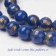 10 perles jade ronde 12mm bleu paillette or