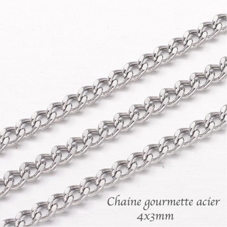 Chaine gourmette acier argent mat 4x3mm