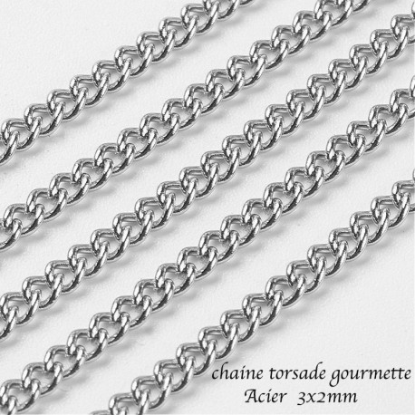 1 mètre Chaine acier gourmette torsade 3x2mm
