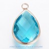1 goutte cristal turquoise facette 22x14mm serti plaque or