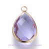 1 goutte cristal lilas  facette 22x14mm serti plaque or