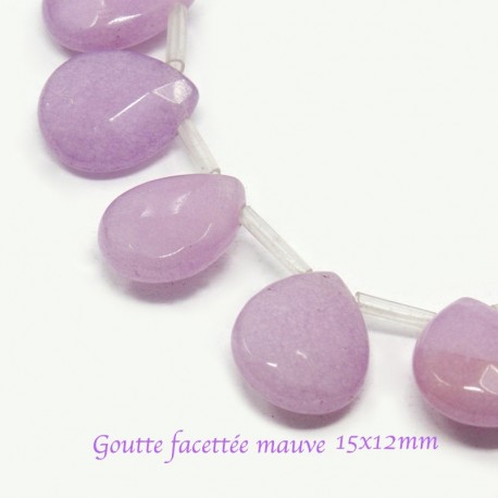4 gouttes jade naturelle mauve facettée 15x12mm